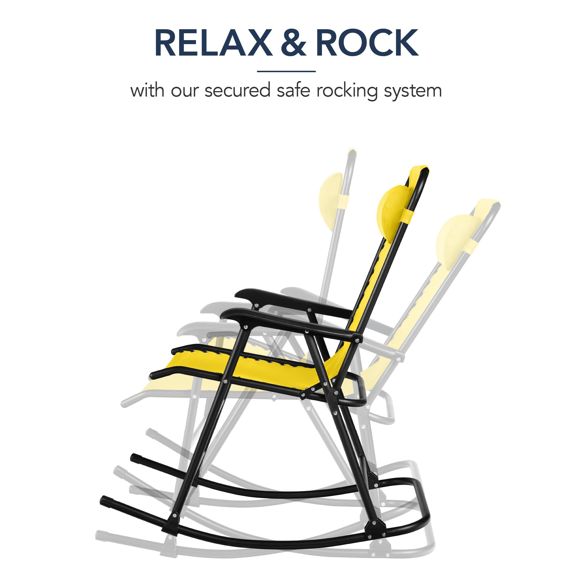 Best Choice Products Outdoor Zero Gravity Rocking Chair, Folding Reclining Patio Lounge Chair with Adjustable Pillow for Lawn, Beach, Camping - Sunflower Yellow - Image 4