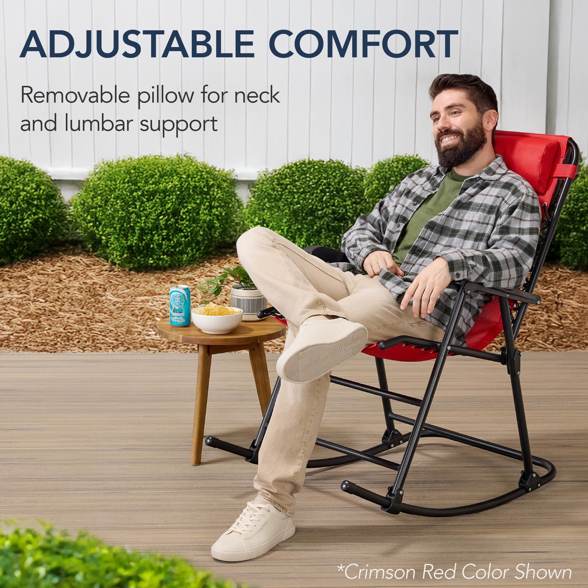 Best Choice Products Outdoor Zero Gravity Rocking Chair, Folding Reclining Patio Lounge Chair with Adjustable Pillow for Lawn, Beach, Camping - Sunflower Yellow - Image 6