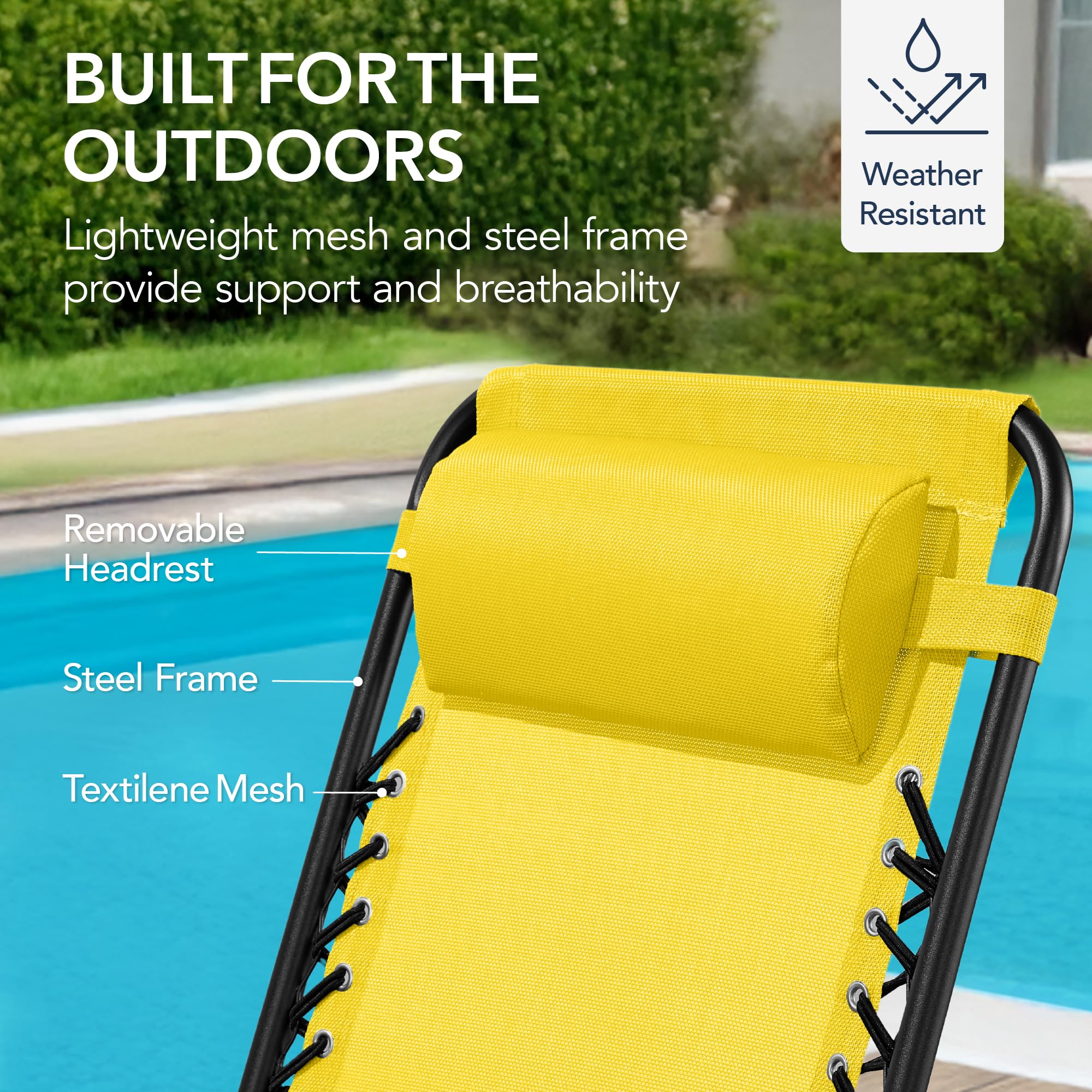 Best Choice Products Outdoor Zero Gravity Rocking Chair, Folding Reclining Patio Lounge Chair with Adjustable Pillow for Lawn, Beach, Camping - Sunflower Yellow - Image 7