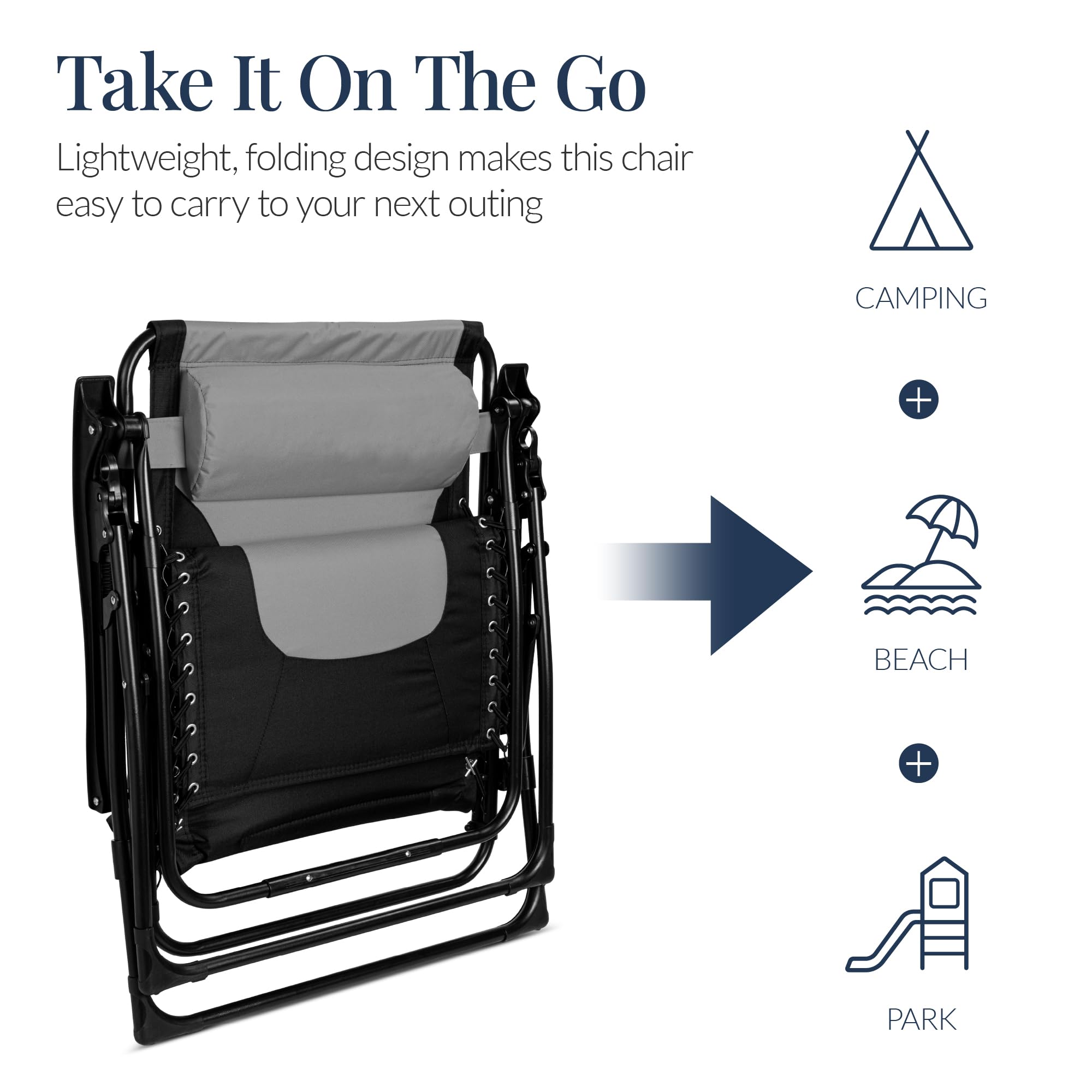 Best Choice Products Oversized Padded Zero Gravity Chair, Folding Outdoor Patio Recliner, XL Anti Gravity Lounger for Backyard w/Headrest, Cup Holder, Side Tray, Polyester Mesh - Gray - Image 6