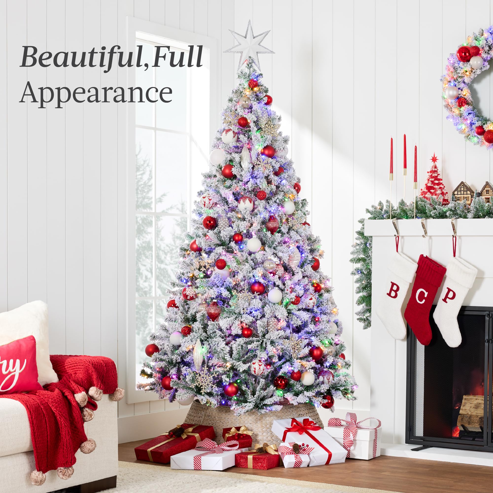 Best Choice Products Pre-Lit Artificial Christmas Tree 12ft Snow Flocked Pine Tree, 2-in-1 White and Multicolor LED Lights, Full Snowy Appearance - Image 3
