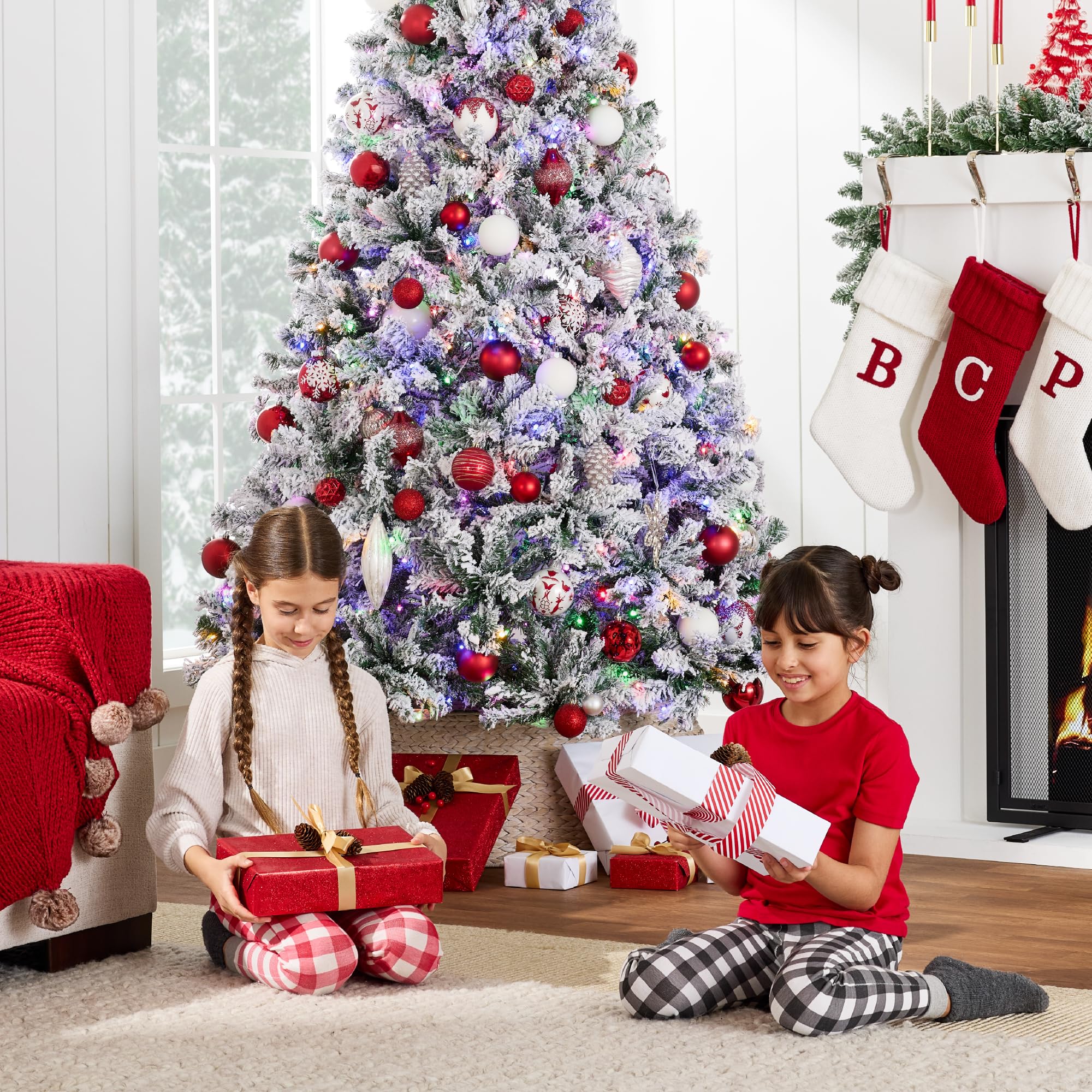 Best Choice Products Pre-Lit Artificial Christmas Tree 12ft Snow Flocked Pine Tree, 2-in-1 White and Multicolor LED Lights, Full Snowy Appearance - Image 5