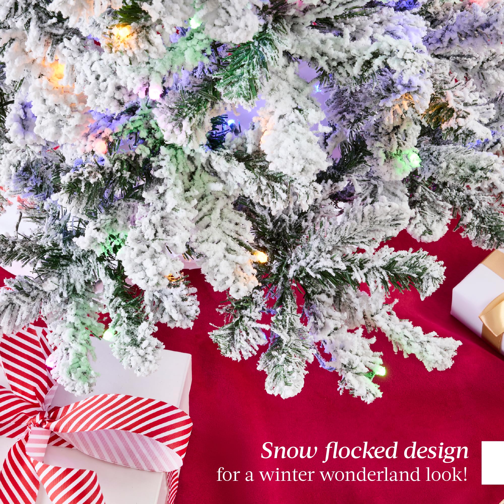 Best Choice Products Pre-Lit Artificial Christmas Tree 12ft Snow Flocked Pine Tree, 2-in-1 White and Multicolor LED Lights, Full Snowy Appearance - Image 6