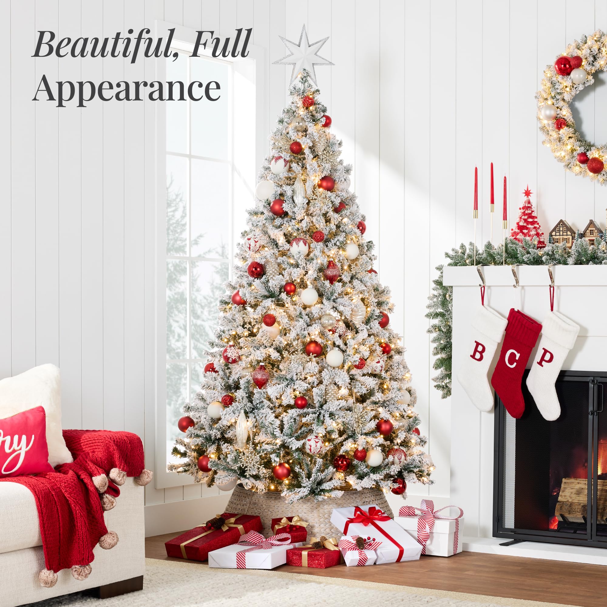 Best Choice Products Pre-Lit Artificial Christmas Tree, 6ft Snow Flocked Design Pine Tree, Full Appearance Snowy w/Easy Assembly, Metal Stand - Image 5