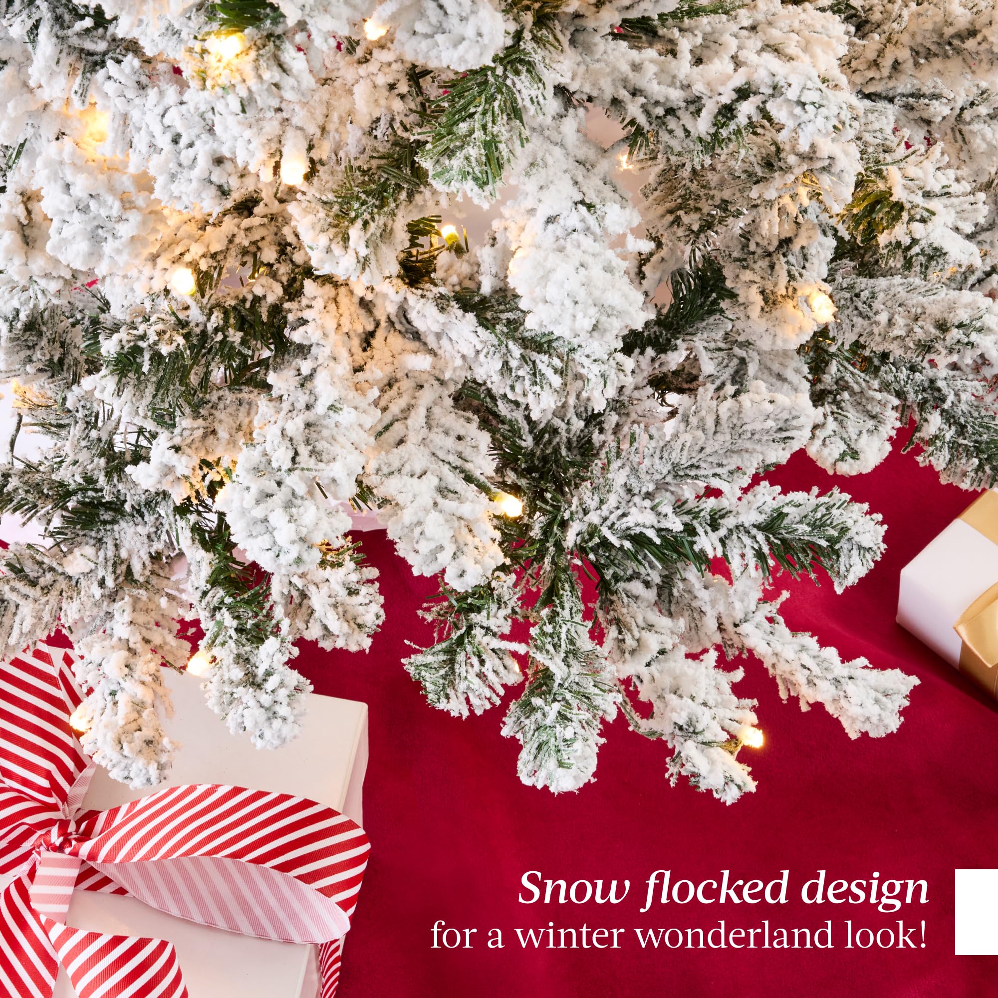 Best Choice Products Pre-Lit Artificial Christmas Tree, 6ft Snow Flocked Design Pine Tree, Full Appearance Snowy w/Easy Assembly, Metal Stand - Image 6