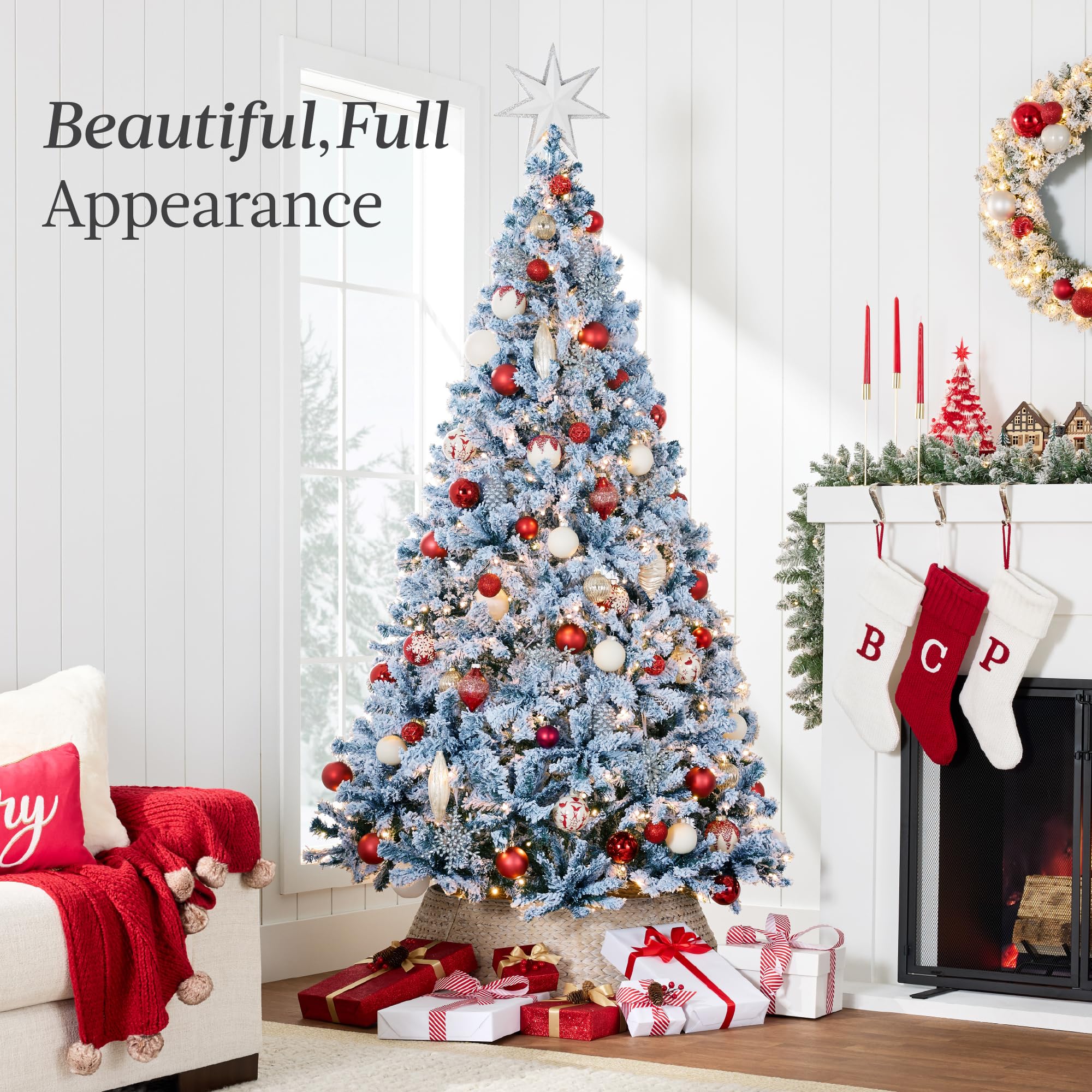 Best Choice Products Pre-Lit Ice Blue Christmas Tree, 9ft Artificial Flocked Full Fir Tree, Holiday Decoration w/ 900 Lights, 2,094 Branch Tips - Image 3
