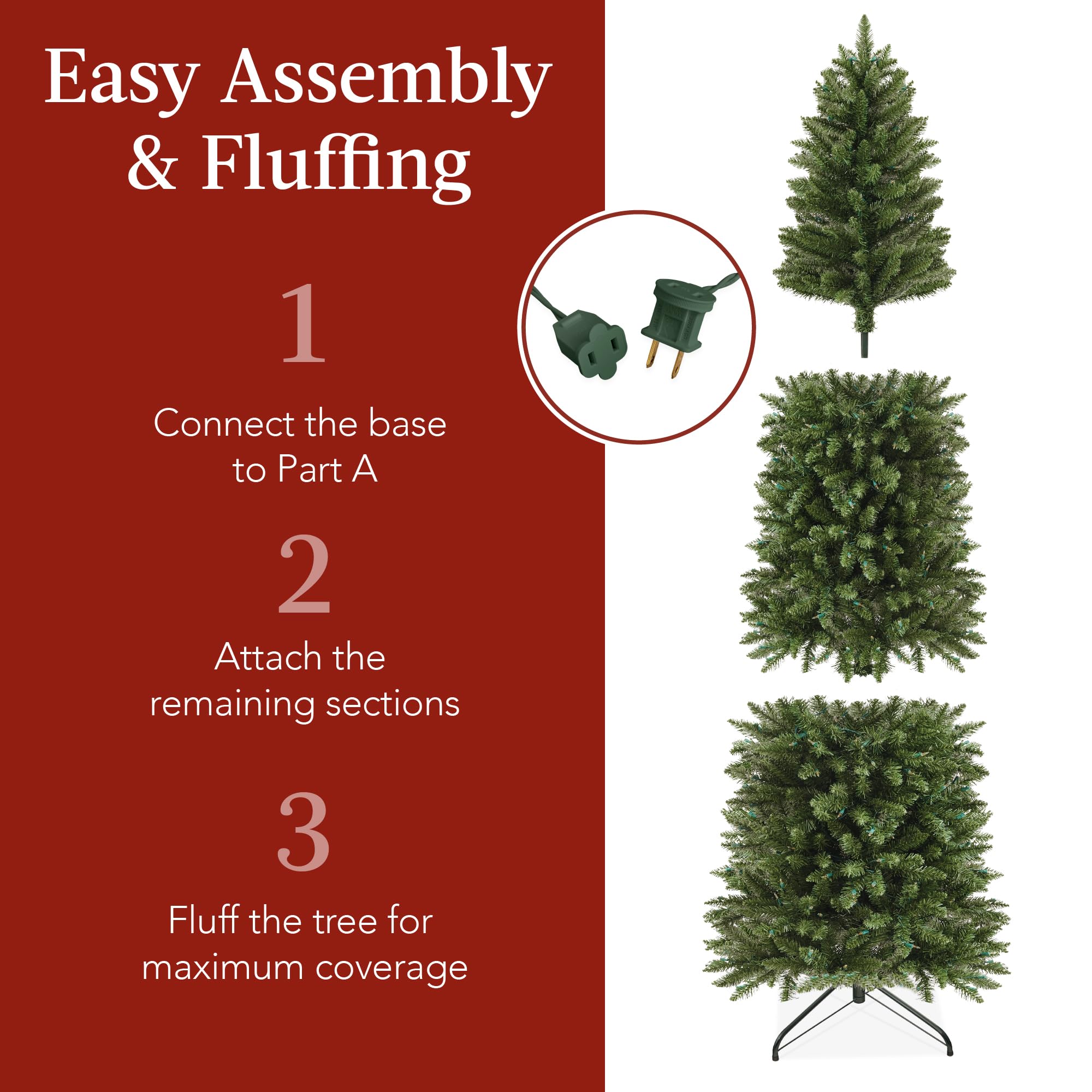 Best Choice Products Prelit Pencil Christmas Tree, 7.5ft Premium Artificial Tree, Realistic Lighted Spruce Holiday Decor w/Warm White Lights, Base - Image 4
