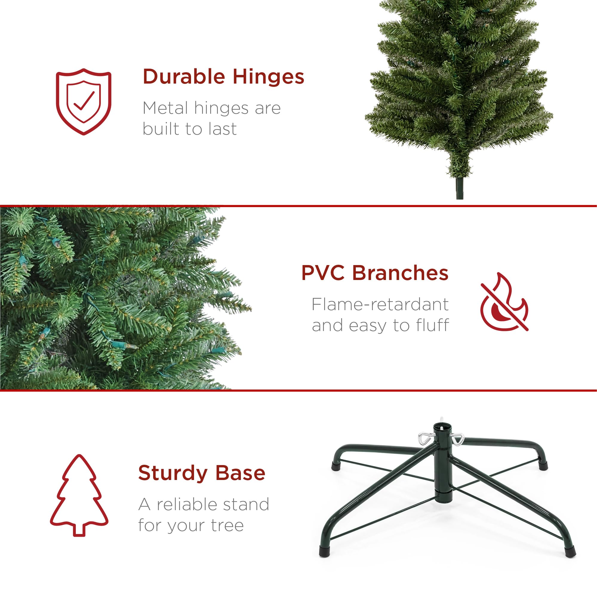 Best Choice Products Prelit Pencil Christmas Tree, 7.5ft Premium Artificial Tree, Realistic Lighted Spruce Holiday Decor w/Warm White Lights, Base - Image 6