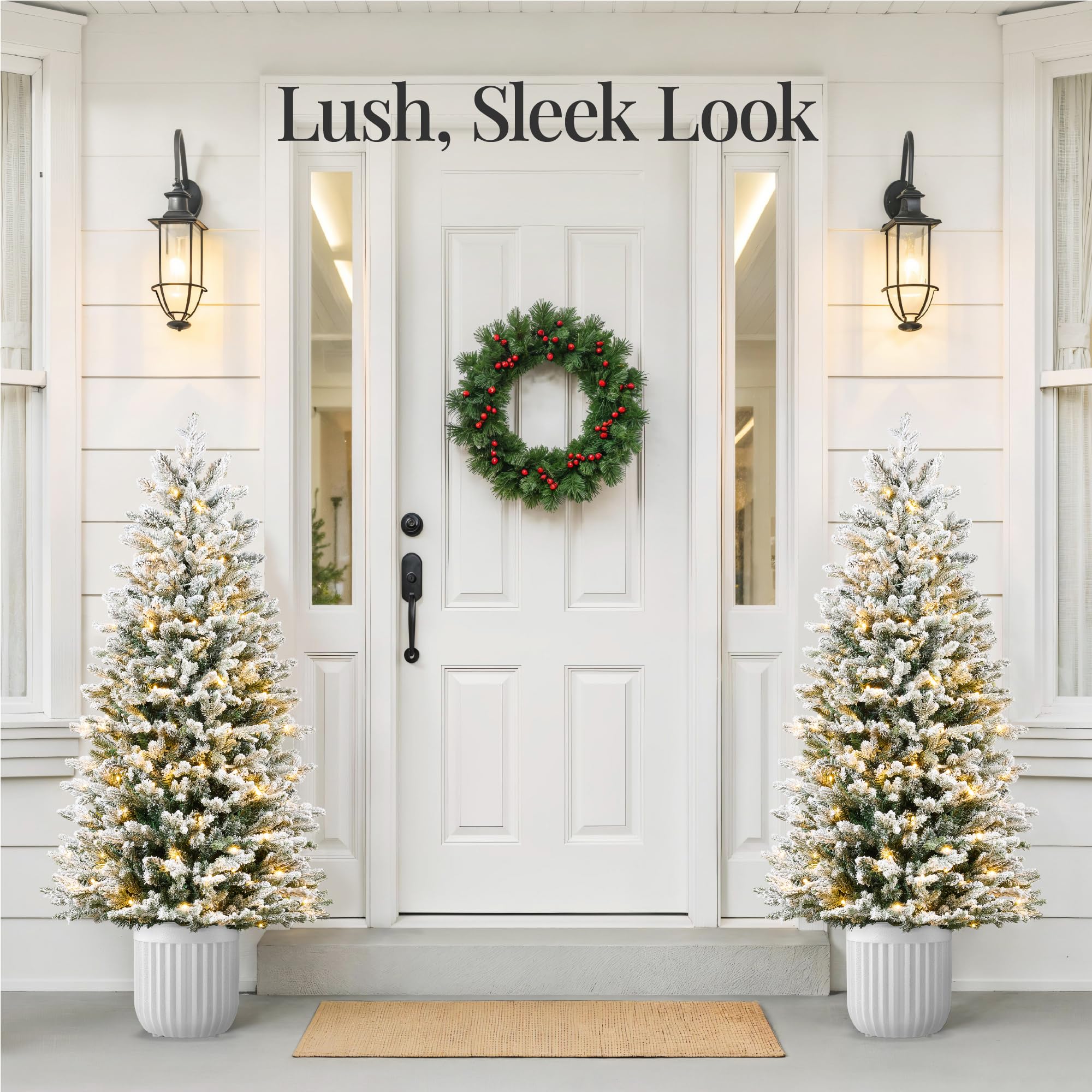 Best Choice Products Prelit Potted Pencil Christmas Tree, 4.5Ft Flocked Realistic Artificial Lighted Holiday Décor, 175 Twinkling LEDs for Home, Porch - Image 3