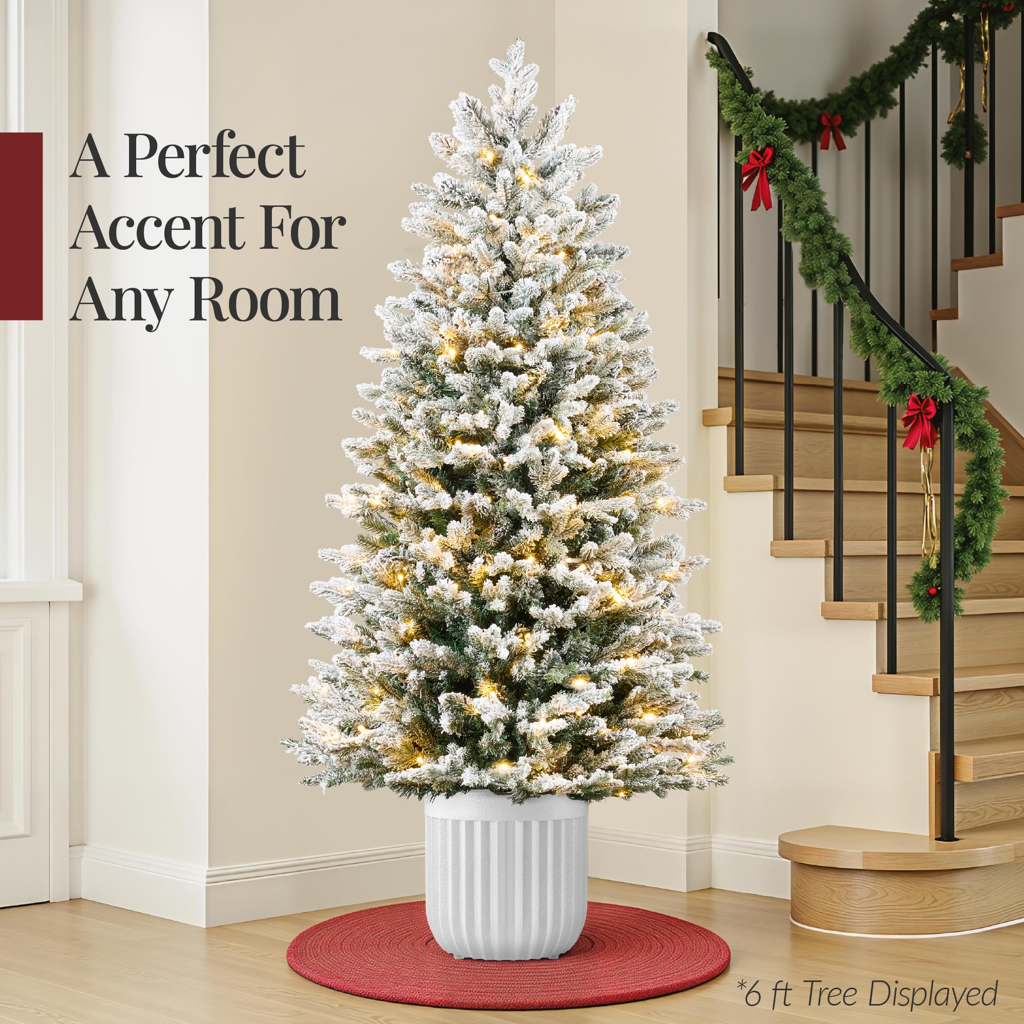 Best Choice Products Prelit Potted Pencil Christmas Tree, 4.5Ft Flocked Realistic Artificial Lighted Holiday Décor, 175 Twinkling LEDs for Home, Porch - Image 6
