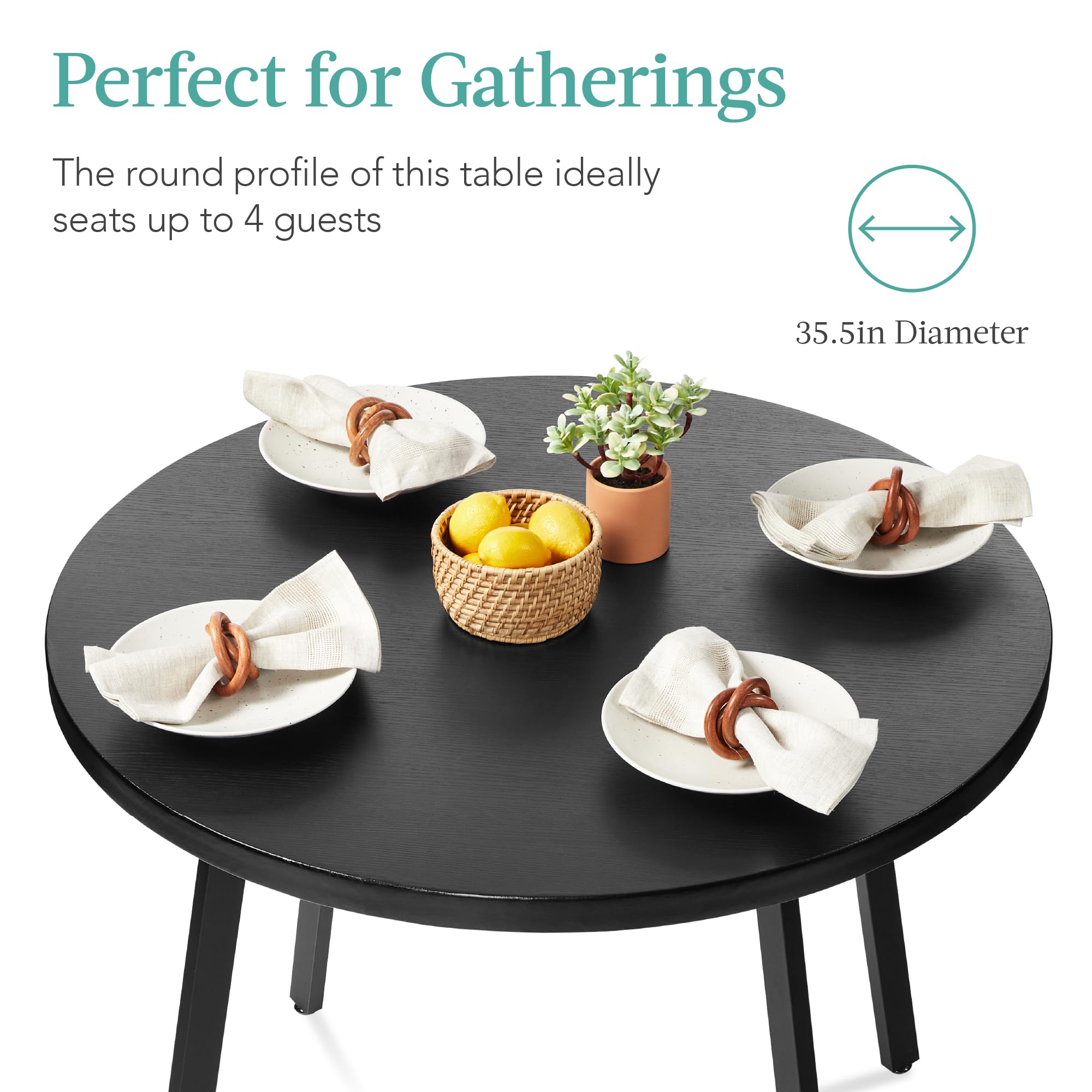 Best Choice Products Round Dining Table w/Steel Legs - Black - Image 4