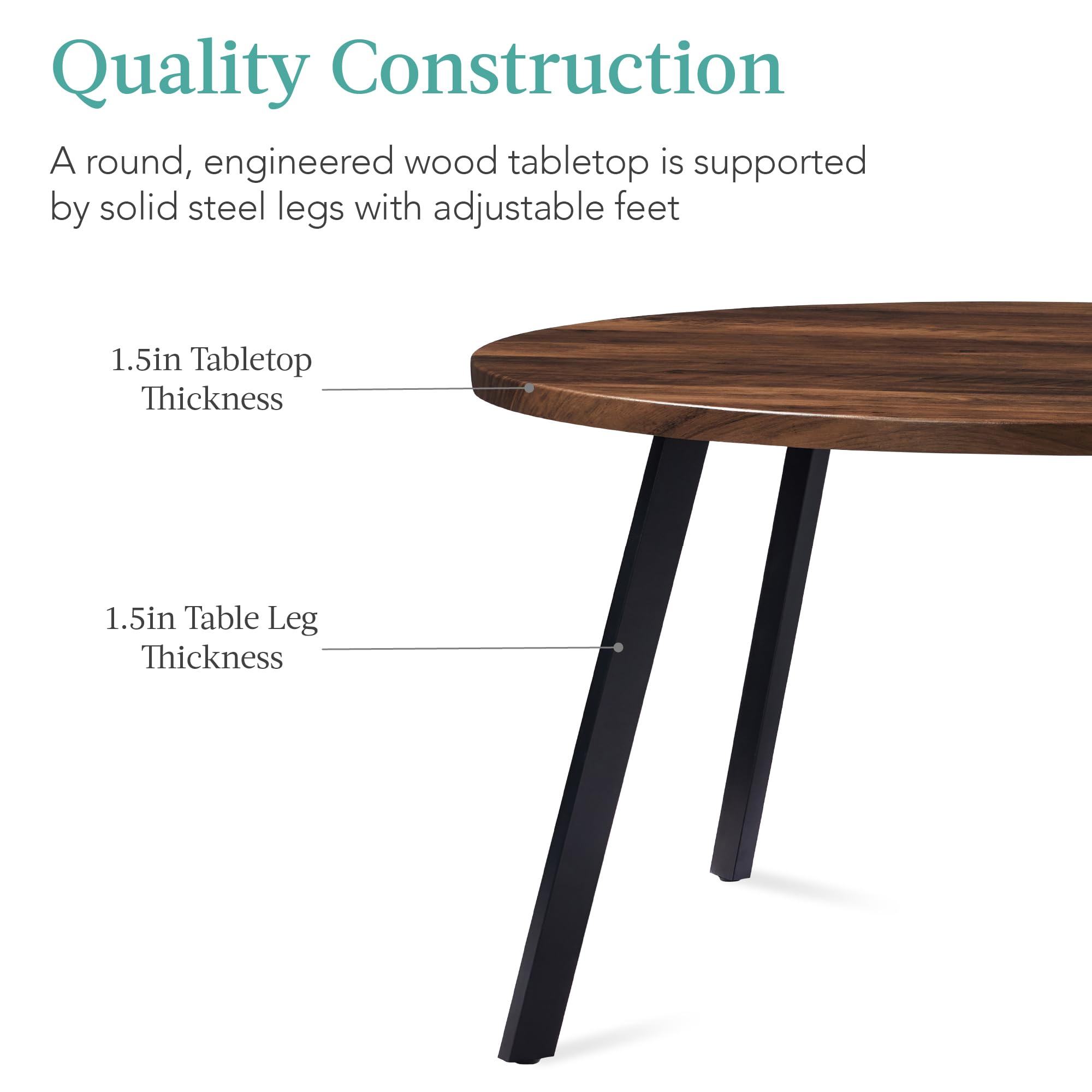 Best Choice Products Round Mid-Century Modern 35.5in Dining Table, Space-Saving Dinette for Home, Kitchen, Apartment w/Steel Legs - Dark Brown - Image 6
