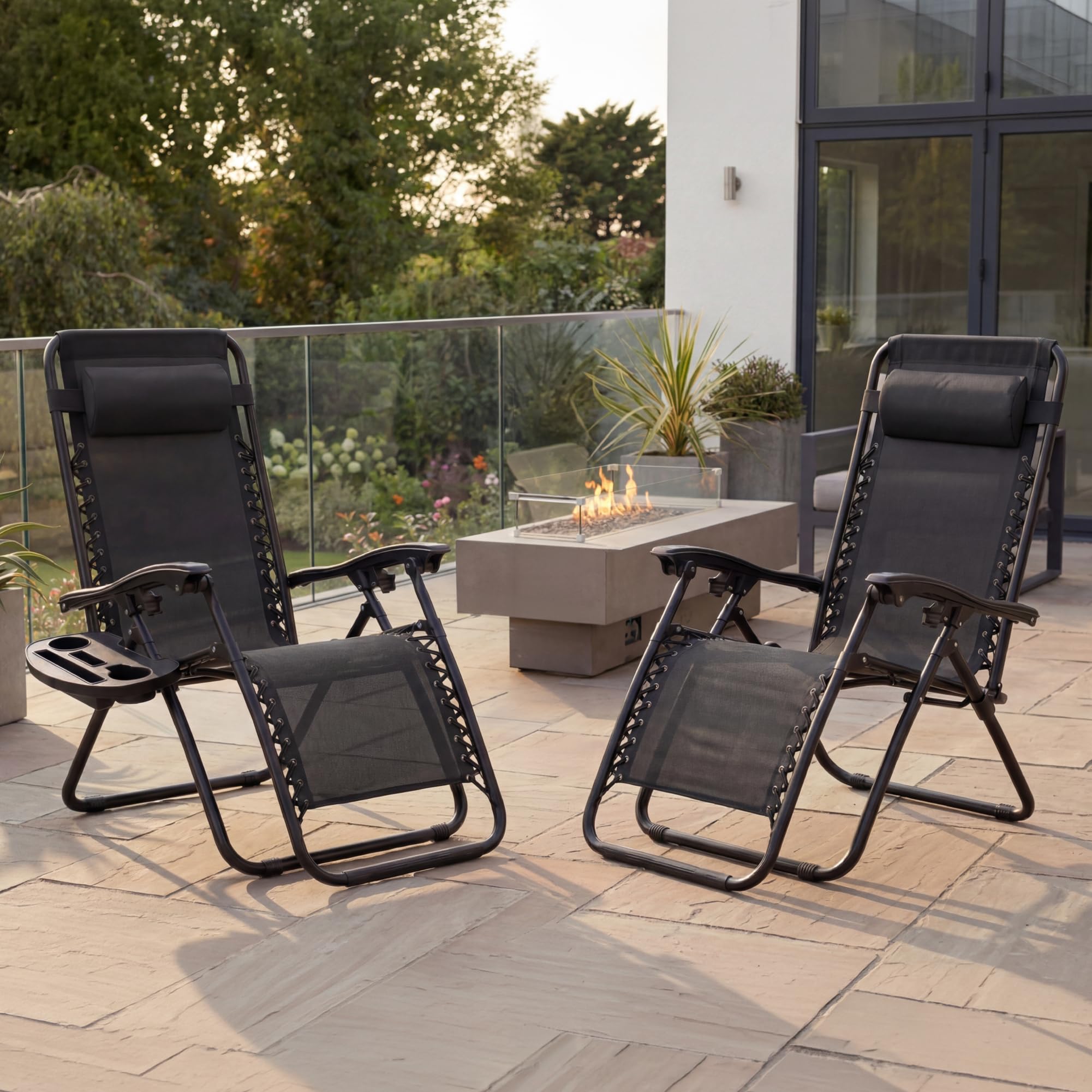 Best Choice Products Set of 2 Adjustable Steel Mesh Zero Gravity Lounge Chair Recliners w/Pillows and Cup Holder Trays - Black - Image 10