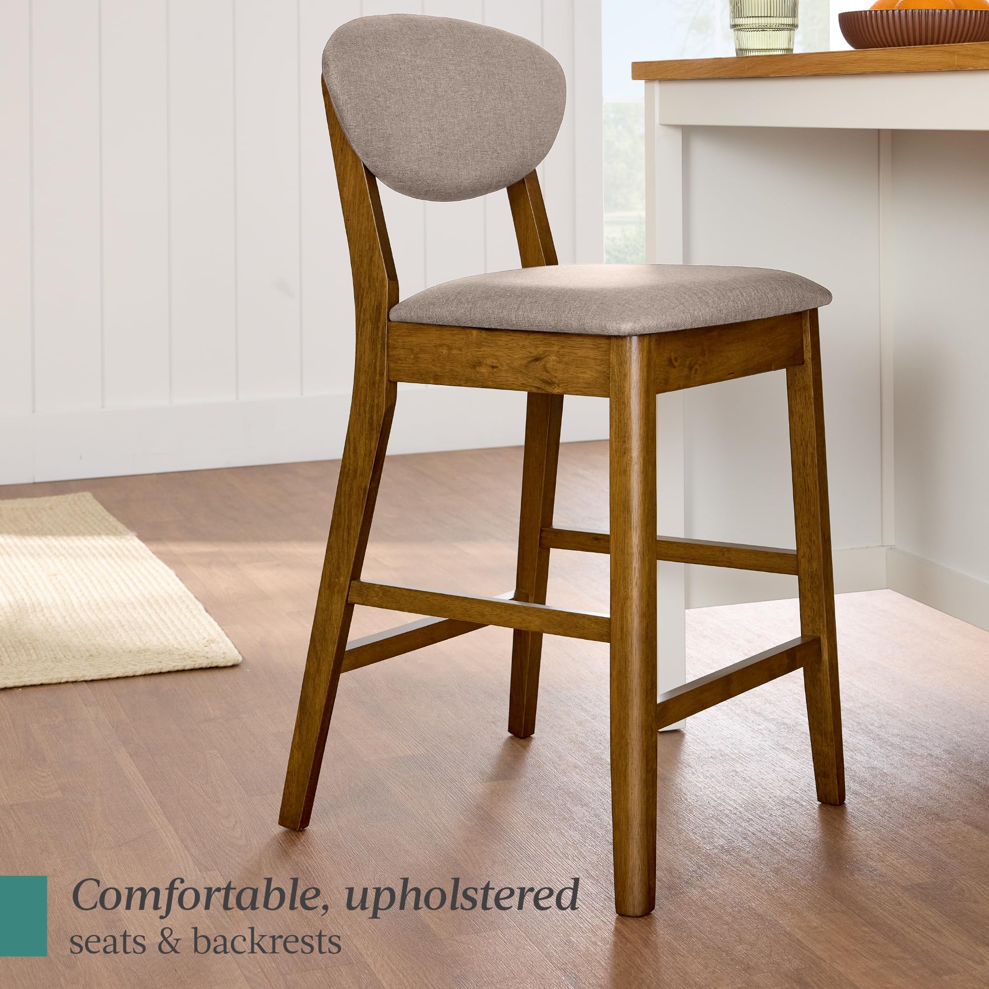 Best Choice Products Set of 2 Counter-Height Bar Stools, Mid-Century Modern, Armless Wood Stools W/Upholstered Seat Cushion & Backrest for Kitchen Island or Dining Room Bar - Walnut/Gray - Image 6
