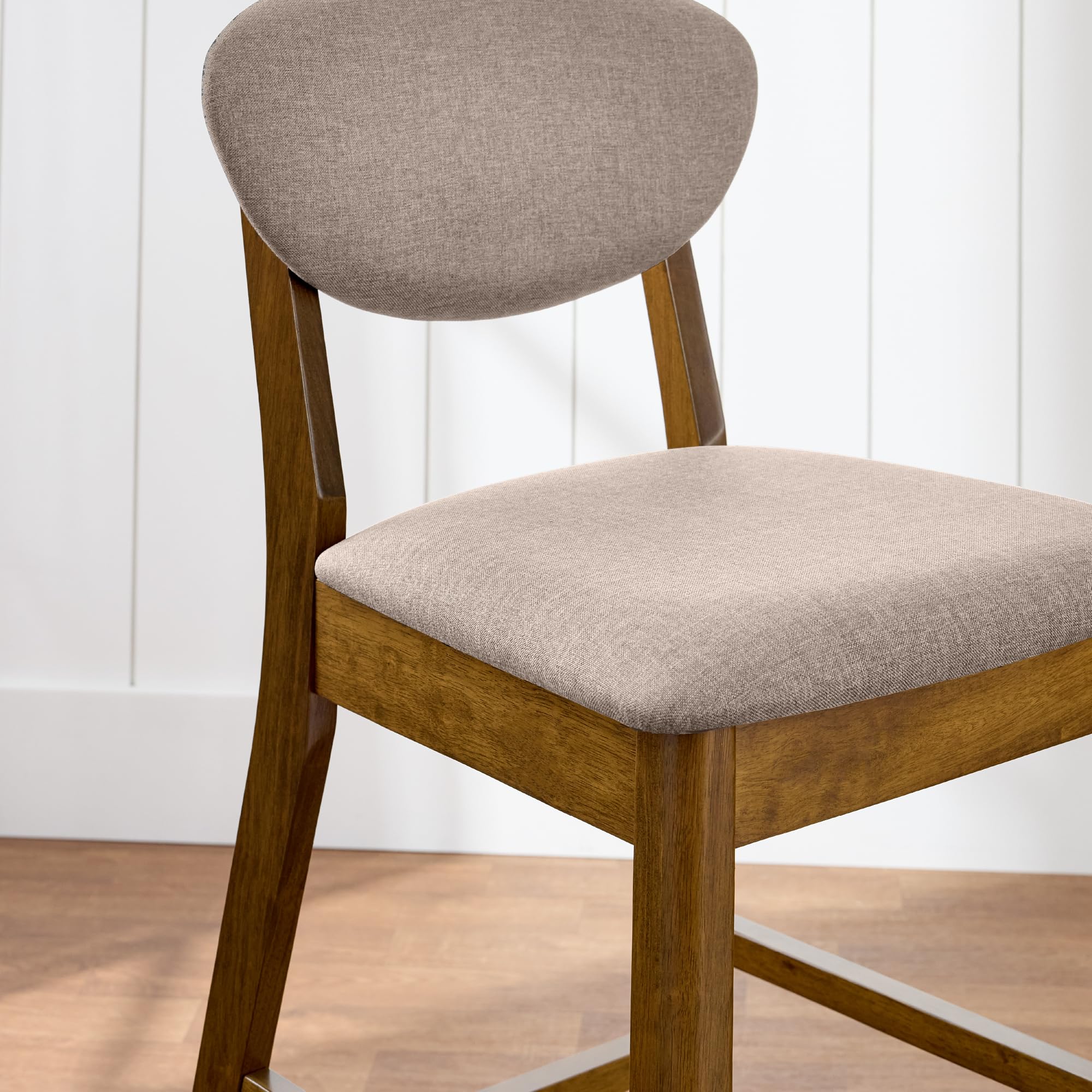 Best Choice Products Set of 2 Counter-Height Bar Stools, Mid-Century Modern, Armless Wood Stools W/Upholstered Seat Cushion & Backrest for Kitchen Island or Dining Room Bar - Walnut/Gray - Image 8