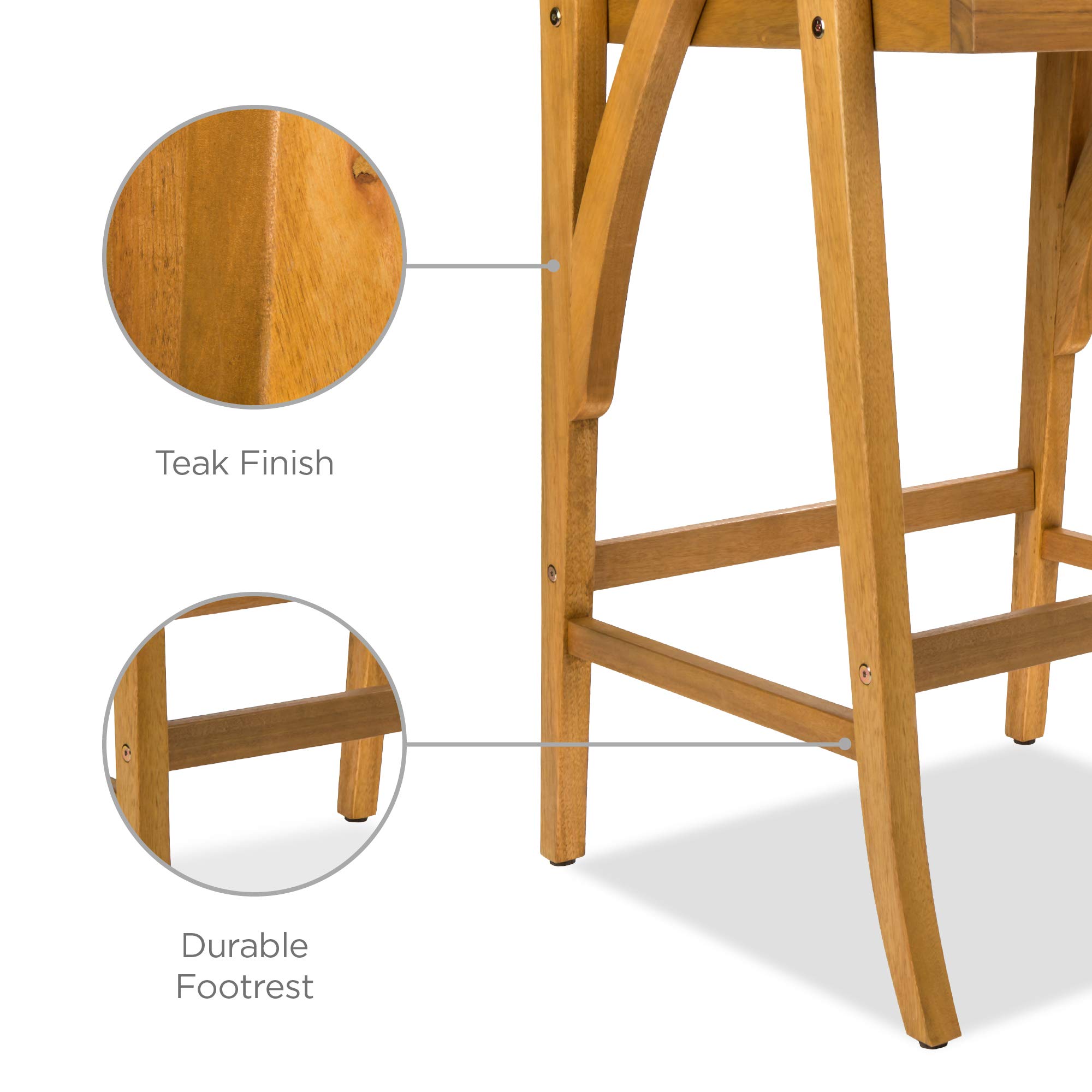 Best Choice Products Set of 2 Outdoor Acacia Wood Bar Stools Bar Chairs for Patio, Pool, Garden w/Weather-Resistant Cushions - Cream - Image 7