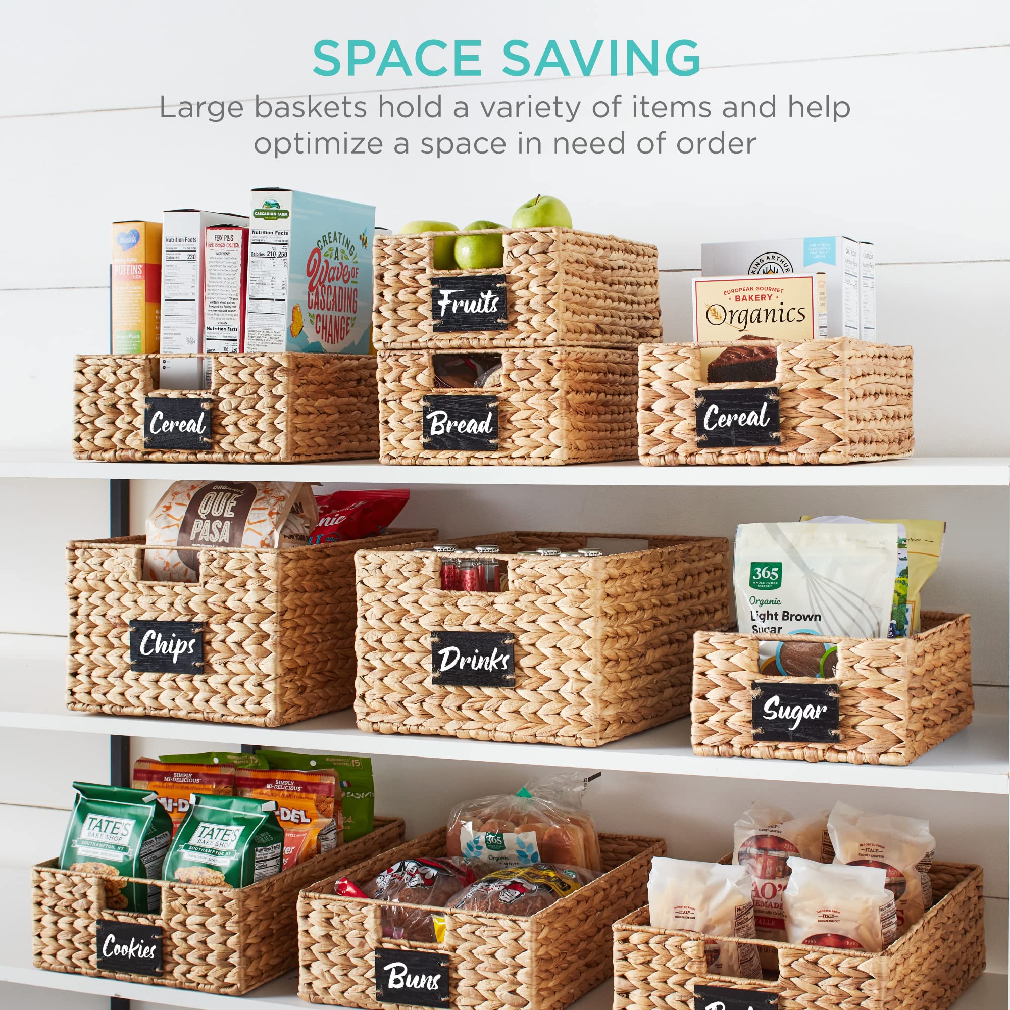Best Choice Products Set of 4 9x12in Water Hyacinth Pantry Baskets, Woven Organizers w/Chalkboard Label, Chalk Marker - Natural - Image 4