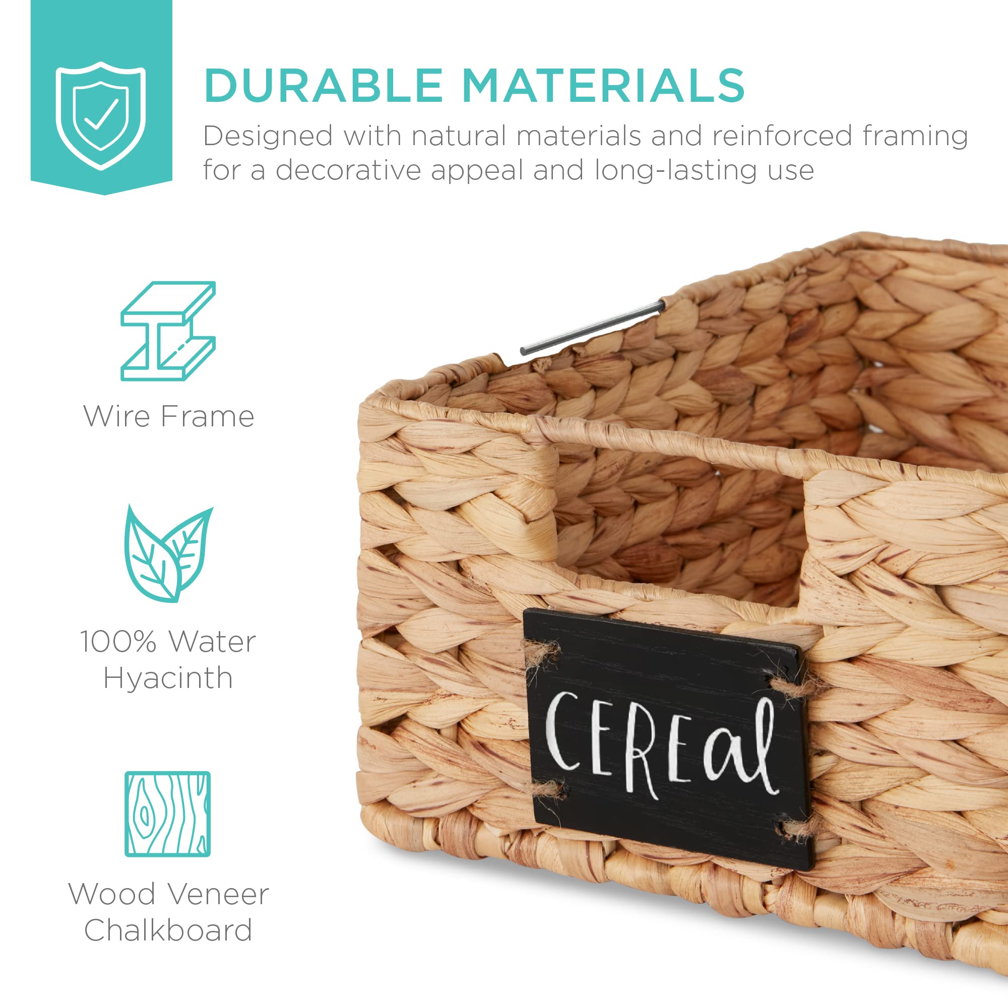Best Choice Products Set of 4 9x12in Water Hyacinth Pantry Baskets, Woven Organizers w/Chalkboard Label, Chalk Marker - Natural - Image 5