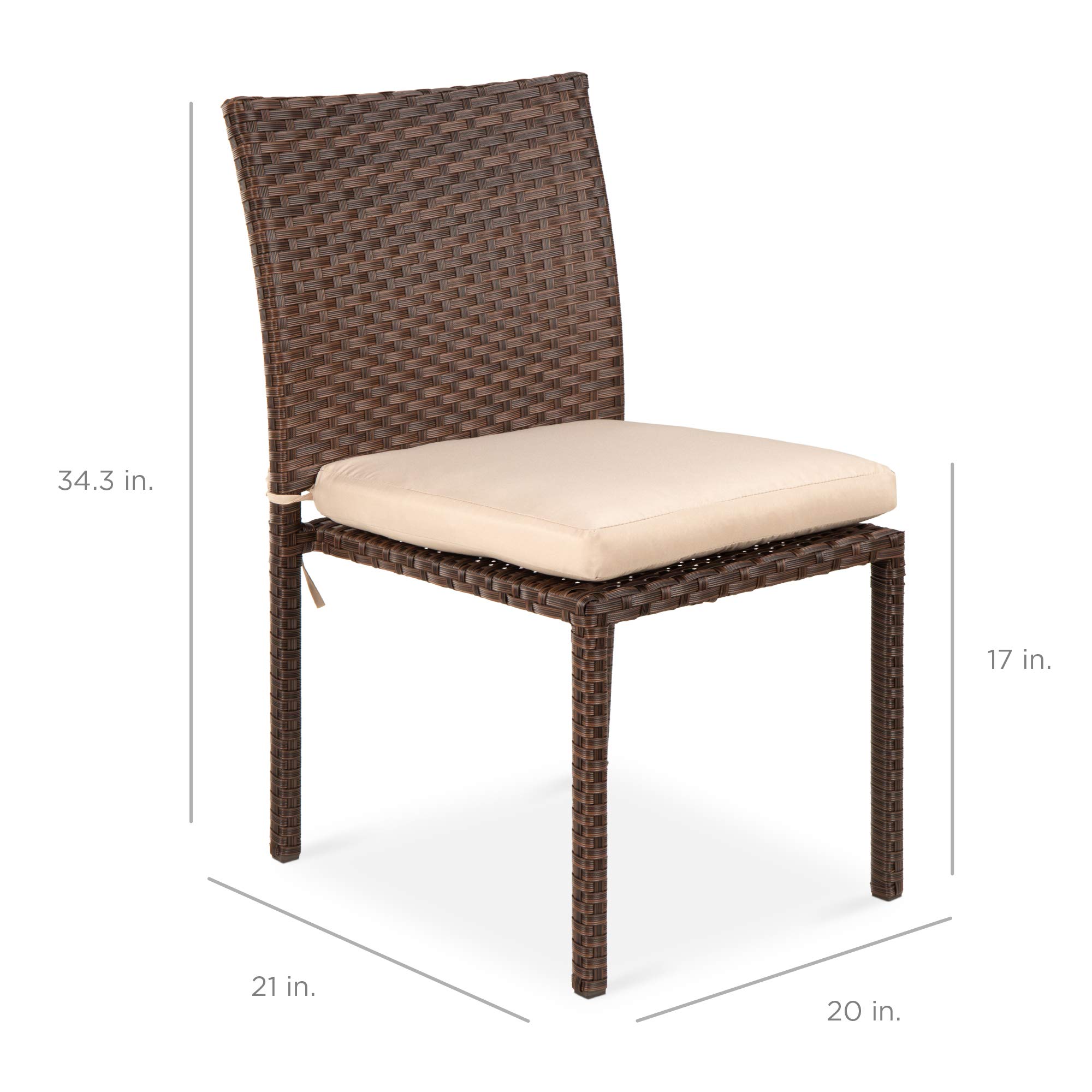 Best Choice Products Set of 4 Stackable Outdoor Patio Wicker Chairs w/Cushions, UV-Resistant Finish, and Steel Frame - Brown/Cream - Image 7