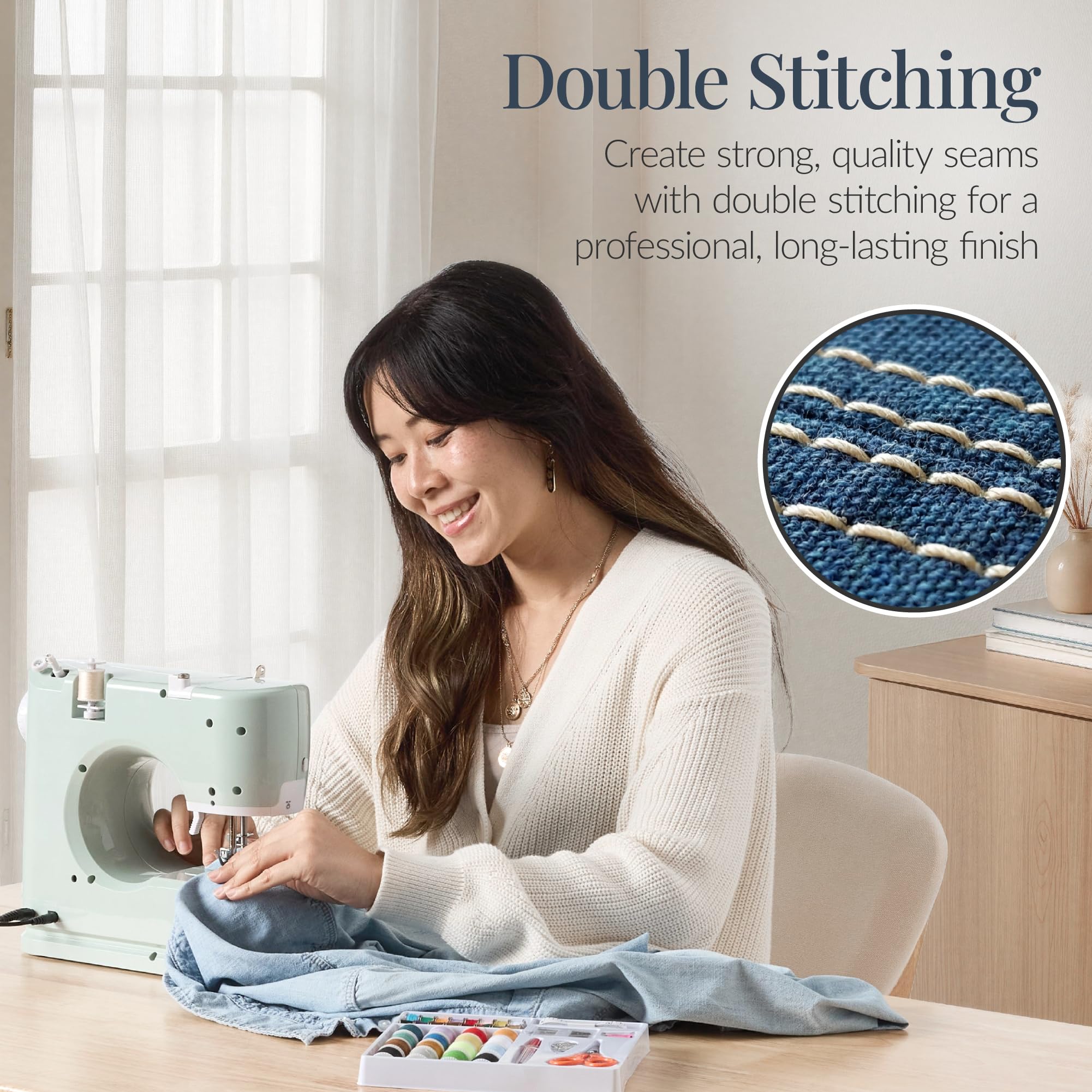 Best Choice Products Sewing Machine for Beginners, 55-Piece Kit, w/ 16 Built-in Stitch Patterns, Double Stitching, Foot Pedal, Storage Drawer, 6V - White/Gold - Image 4